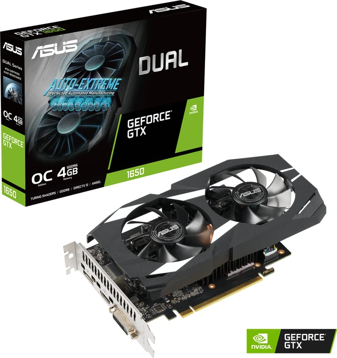 ASUS Dual GeForce GTX 1650 OC P, DUAL-GTX1650-O4GD6-P, 4GB GDDR6, DVI, HDMI, DP