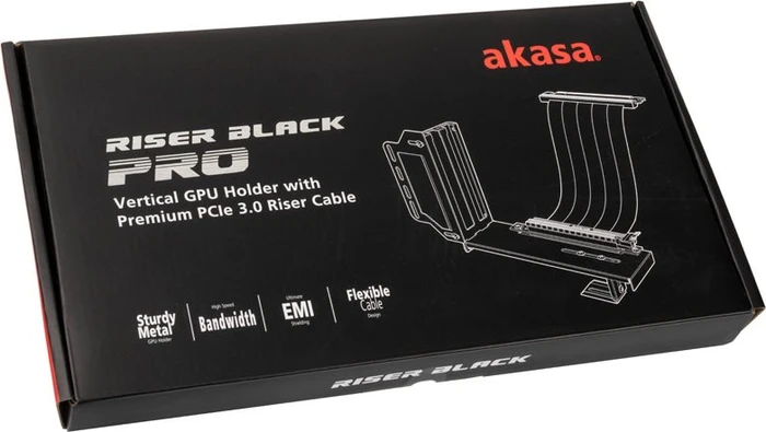 Akasa Riser Black Pro, Riser Card Cable, inkl. PCI-Slot Blende, gewinkelt, PCIe 3.0, 200mm