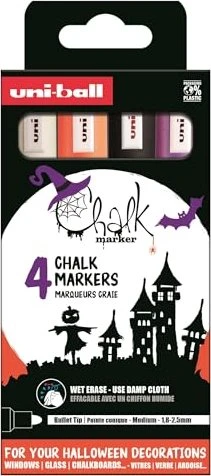 Uni-Ball Chalk PWE-5M Kreidemarker Halloween schwarz/weiß/orange/violett, 4er-Set