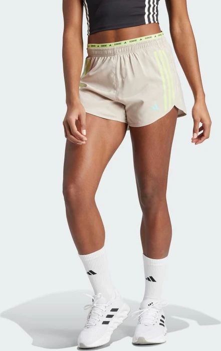adidas Own The Run 3-Streifen Laufhose kurz wonder beige/pulse lime (Damen)