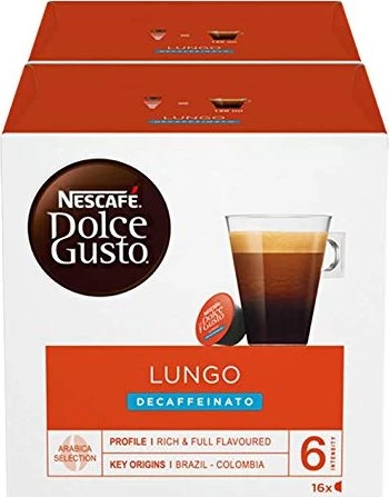 Nestlé Nescafe Dolce Gusto Caffe Lungo Decaffeinato Kaffeekapseln, 32 Stück (2x 16 Stück)