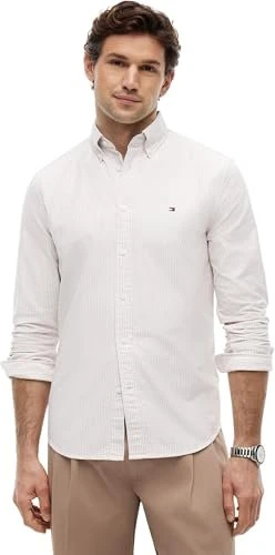 Tommy Hilfiger Regular Fit Oxford Stripes Hemd langarm safari canvas/white (Herren)