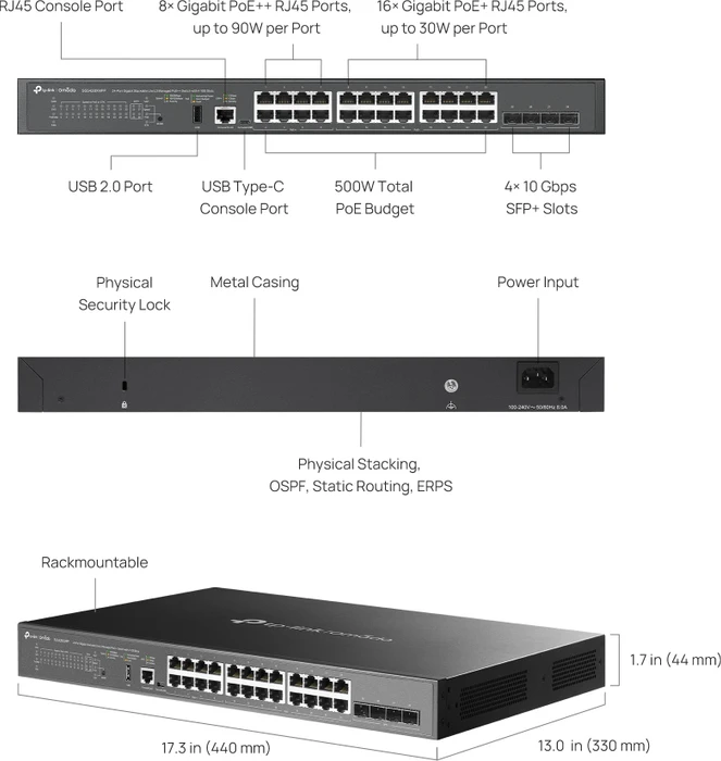 TP-Link Omada SG5400 Rackmount Gigabit Managed Switch, 24x RJ-45, 4x SFP+, 500W PoE++