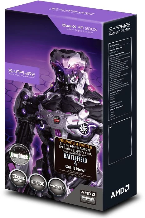 Sapphire Radeon R9 280X Dual-X OC Battlefield 4 Edition, 3GB GDDR5, 2x DVI, HDMI, DP, lite retail