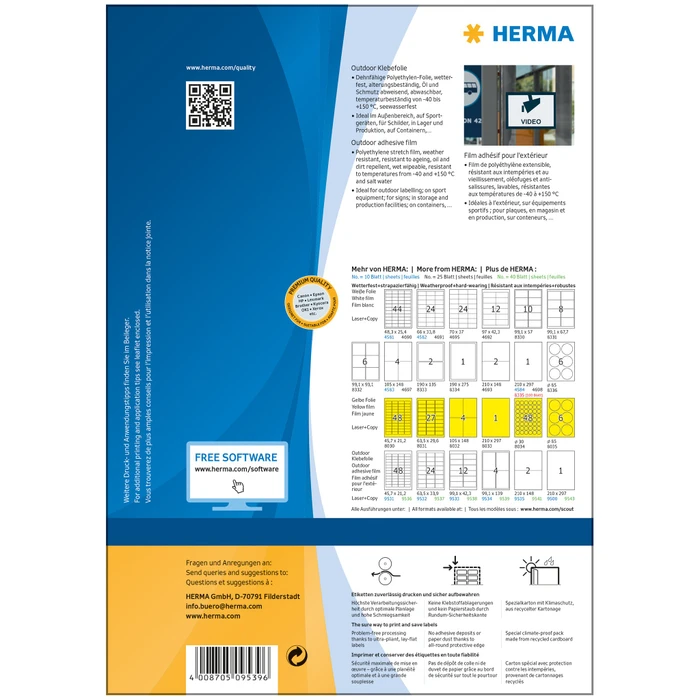 Herma Etiketten Outdoor, 99.1x139mm, wetterfest, weiß, matt, 40 Blatt (160 Etiketten)
