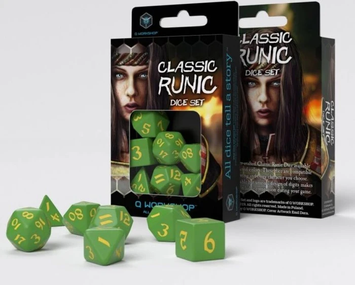 Q-Workshop Würfelset Classic Runic - green & yellow