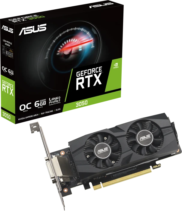 ASUS GeForce RTX 3050 OC, RTX3050-O6G-LP-BRK, 6GB GDDR6, DVI, HDMI, DP