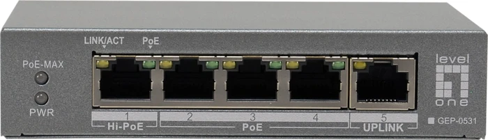 LevelOne GEP Desktop Gigabit Switch, 5x RJ-45, 60W PoE+