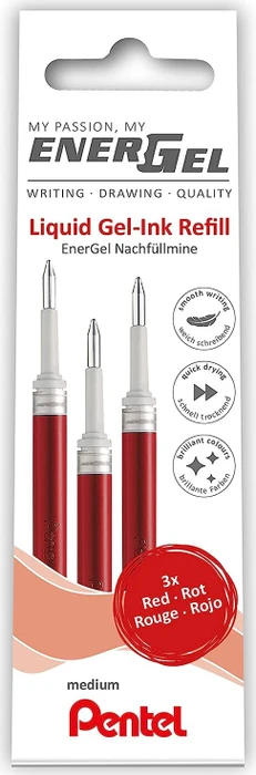 Pentel EnerGel Roller Pen LR7-BX Tintenrollermine 0.35mm (0.7mm Ball) rot, 3er-Pack