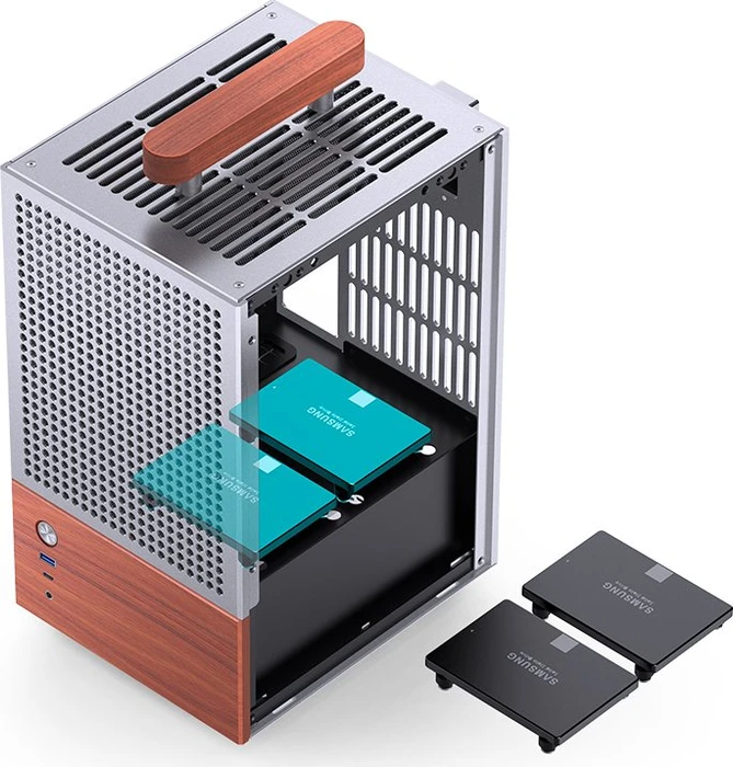 Jonsbo T6 Silver, silber/braun, Glasfenster, Mini-ITX