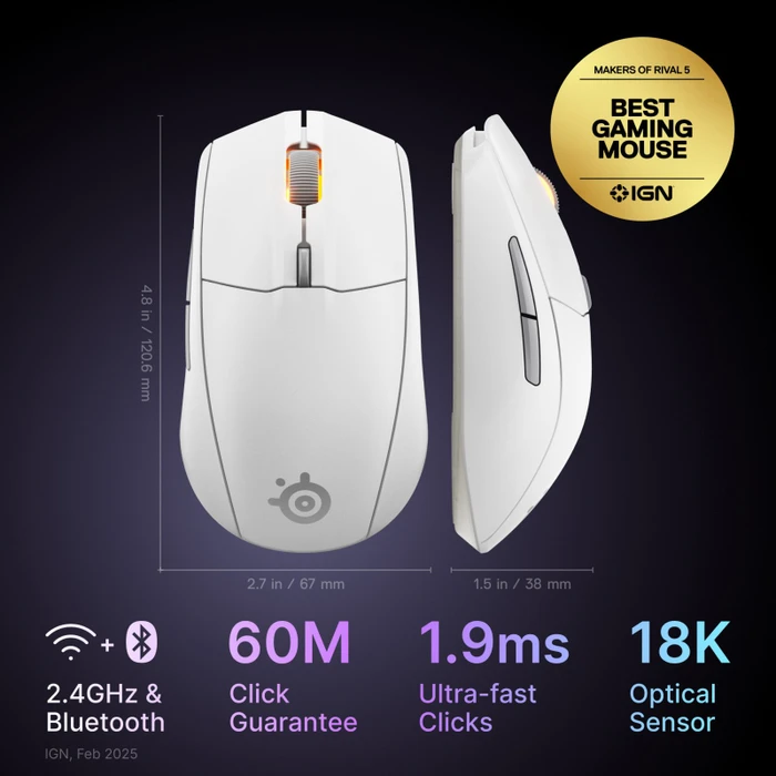 SteelSeries Rival 3 Wireless Gen 2, weiß, USB/Bluetooth