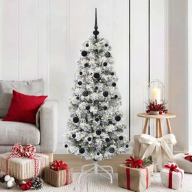 vidaXL Künstlicher Weihnachtsbaum schlank mit Schnee, 150cm, inkl. LED-Beleuchtung