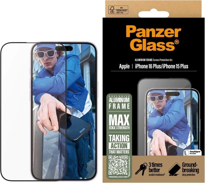 PanzerGlass Screen Protector Aluminum Frame Ultra-Wide Fit für Apple iPhone 16 Plus