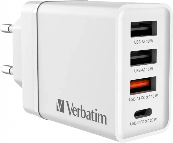 Verbatim 30W USB-Wandladegerät mit 4 Anschlüssen weiß