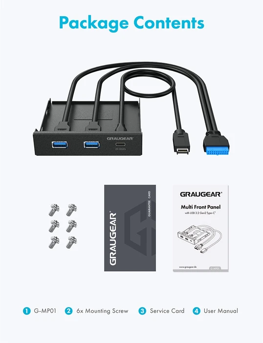 Graugear G-MP01C, Multi Frontblende mit USB Hub, USB 3.0 19-Pin Stecksockel, USB 3.2 20-Pin Key-A Stecksockel [Stecker]