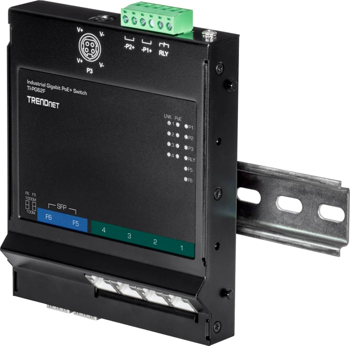 TRENDnet TI Hardened Industrial Wallmount Gigabit Switch, 4x RJ-45, 2x SFP, 120W PoE+