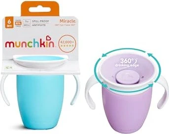 Munchkin Miracle 360° Übungstasse Trinkbecher, 6+M, 207ml, blau/violett, 2 Stück