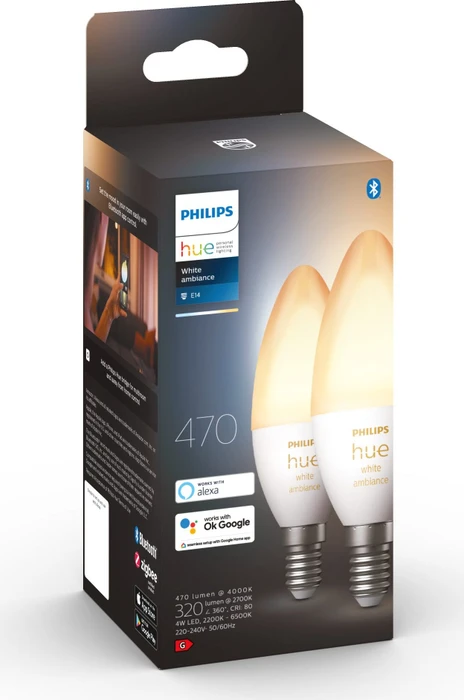 Philips Hue White Ambiance 470 LED-Bulb E14 4W, 2 Stück