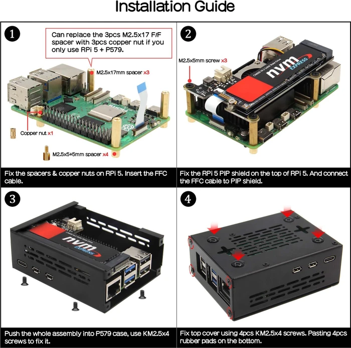 Geekworm Gehäuse für Raspberry Pi 5, kompatibel mit X1001/X1000/X1003/X1004/X1015/M300/M400/Q200, schwarz