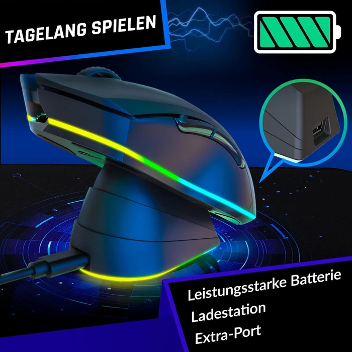 Klim Blaze Pro Rechargeable Wireless RGB mit Ladestation, schwarz, USB