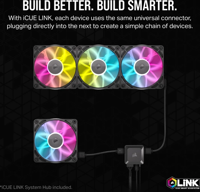 Corsair iCUE LINK RX120 RGB Starter Kit, schwarz, LED-Steuerung, 120mm, 3er-Pack