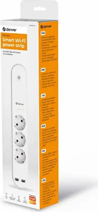 Denver SHP-310U Smart Steckdosenleiste 3-fach, 3680W, 2x USB-A, Smart-Steckdosenleiste
