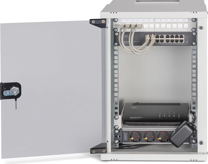 Digitus Professional SoHo Pro Line 10" Wandgehäuse SET 9HE, unmontiert, Sicherheitsglastür, IP20, RAL 7035, 300mm tief