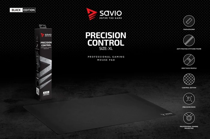 Savio Black Edition Precision Control XL Gaming Mauspad, schwarz/grau
