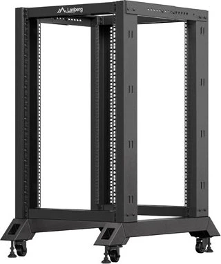 Lanberg Open Rack Series 19" Open Frame Rack 18HE, 4-Pfosten, mit Rollen, Flat Pack, tiefenverstellbar, 430-590mm, RAL 9004, 800mm tief