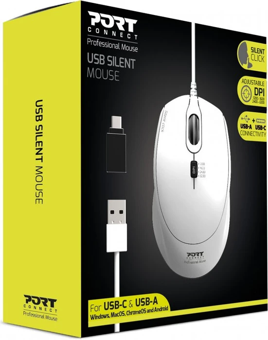 Port Designs Wired Silent Pro Mouse weiß, USB