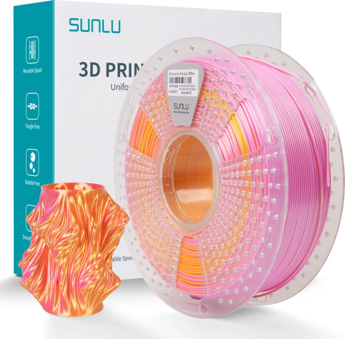 Sunlu Silk PLA+, Dual Color Filament Pink Gold, Spule, 1.75mm, 1.00kg