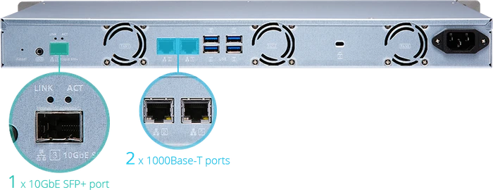 QNAP Turbo Station TS-431XeU-8G 96TB, 8GB RAM, 1x SFP+ 10Gb/s, 2x RJ-45 1000Base-T, 1HE