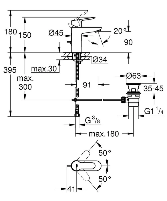 Grohe Start Edge Einhand-Waschbeckenarmatur 1/2" S-Size mit Ablauffernbedienung chrom
