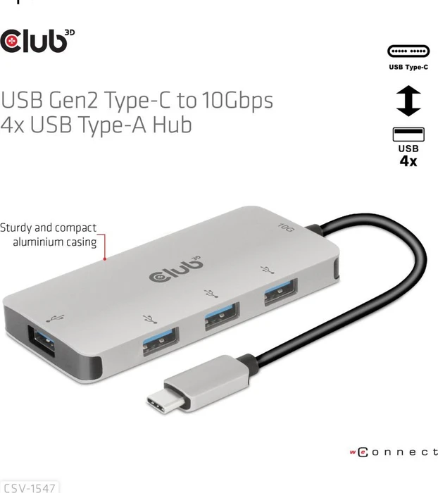 Club 3D USB-Hub, 4x USB-A 3.1, USB-C 3.1 [Stecker]