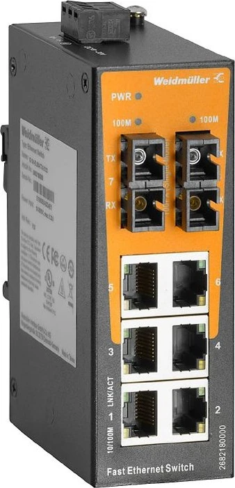 Weidmüller EL-Series Industrial Railmount Switch, 6x RJ-45, 1x SC-Duplex