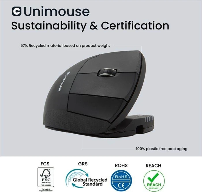 Contour Design UniMouse kabellose Vertikale Maus, schwarz matt, Linkshänder, USB/Bluetooth