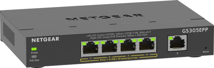 Netgear SOHO GS300 Desktop Gigabit Smart Switch, 5x RJ-45, 120W PoE+