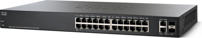 Cisco SF220 Rackmount Smart Switch, 24x RJ-45, 2x RJ-45/SFP, 180W PoE+