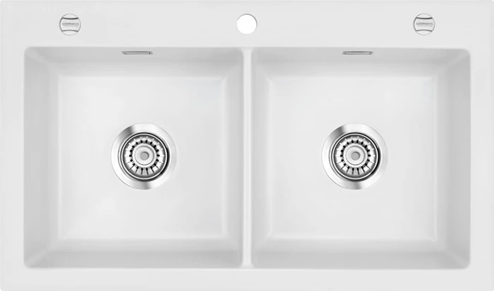 systemceram Mera Twin Einbau Doppelspüle mit Ablauffernbedienung satin