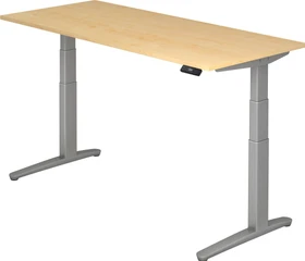 Hammerbacher Ergonomic Aktiv XBHM19 elektrisch höhenverstellbarer Sitz-Steh-Schreibtisch 180x80cm Ahorn/silber