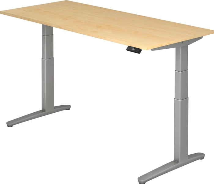 Hammerbacher Ergonomic Aktiv XBHM19 elektrisch höhenverstellbarer Sitz-Steh-Schreibtisch 180x80cm Ahorn/silber