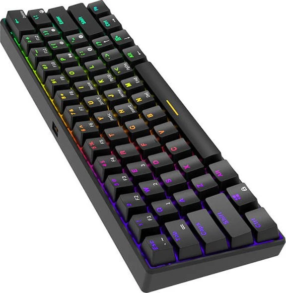 RK Royal Kludge RK61 60% Wireless, schwarz, LEDs RGB, Gateron RED, USB/Bluetooth, DE