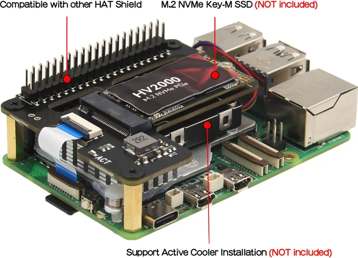 Geekworm X1000 PCIe auf M.2 Key-M NVMe Adapter-Board, M.2 M-Key 2230/2242 NVMe Slot für Raspberry Pi 5