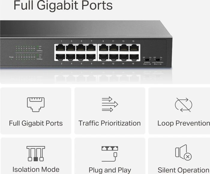 Mercusys Desktop Gigabit Switch, 16x RJ-45