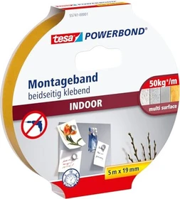 tesa Powerbond Montageband Indoor weiß, Klebeband, 19mm/5m, 1 Stück