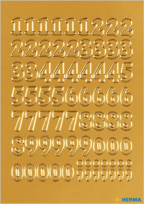 Herma Zahlenetiketten 0-9, 6x12mm, gold, 1 Blatt (63 Etiketten)