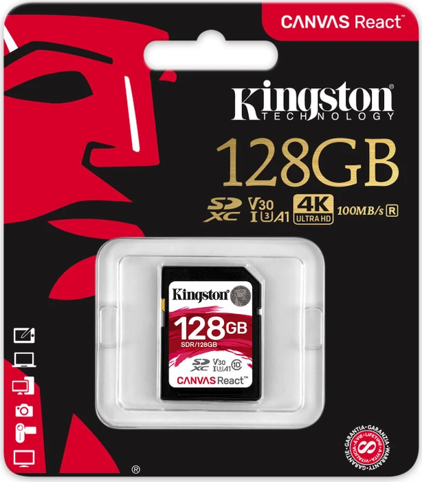 Kingston Canvas React R100/W80 128GB, UHS-I U3, Class 10