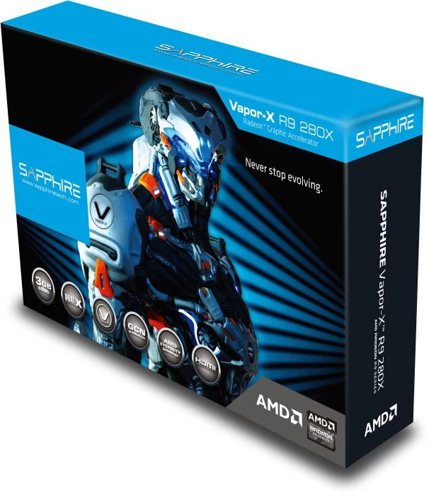 Sapphire Vapor-X Radeon R9 280X, 3GB GDDR5, 2x DVI, HDMI, DP, full retail
