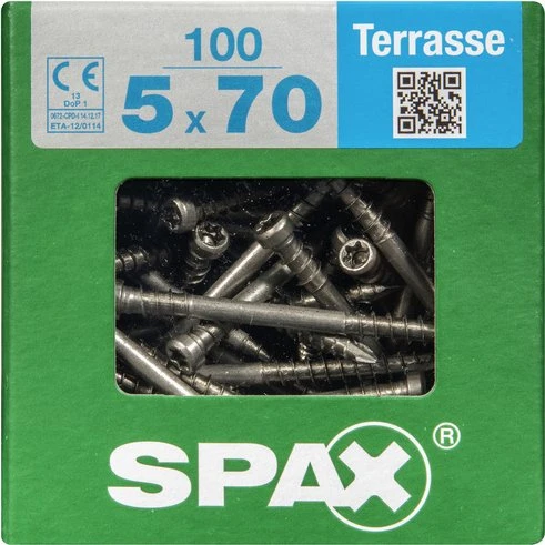 Spax Edelstahl rostfrei A2 T-STAR plus T25 Terrassenschraube, 5x70mm, 100 Stück