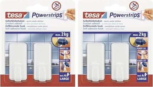 tesa Powerstrips Haken large Classic weiß, Klebehaken, 20mm/50mm, 2 Stück